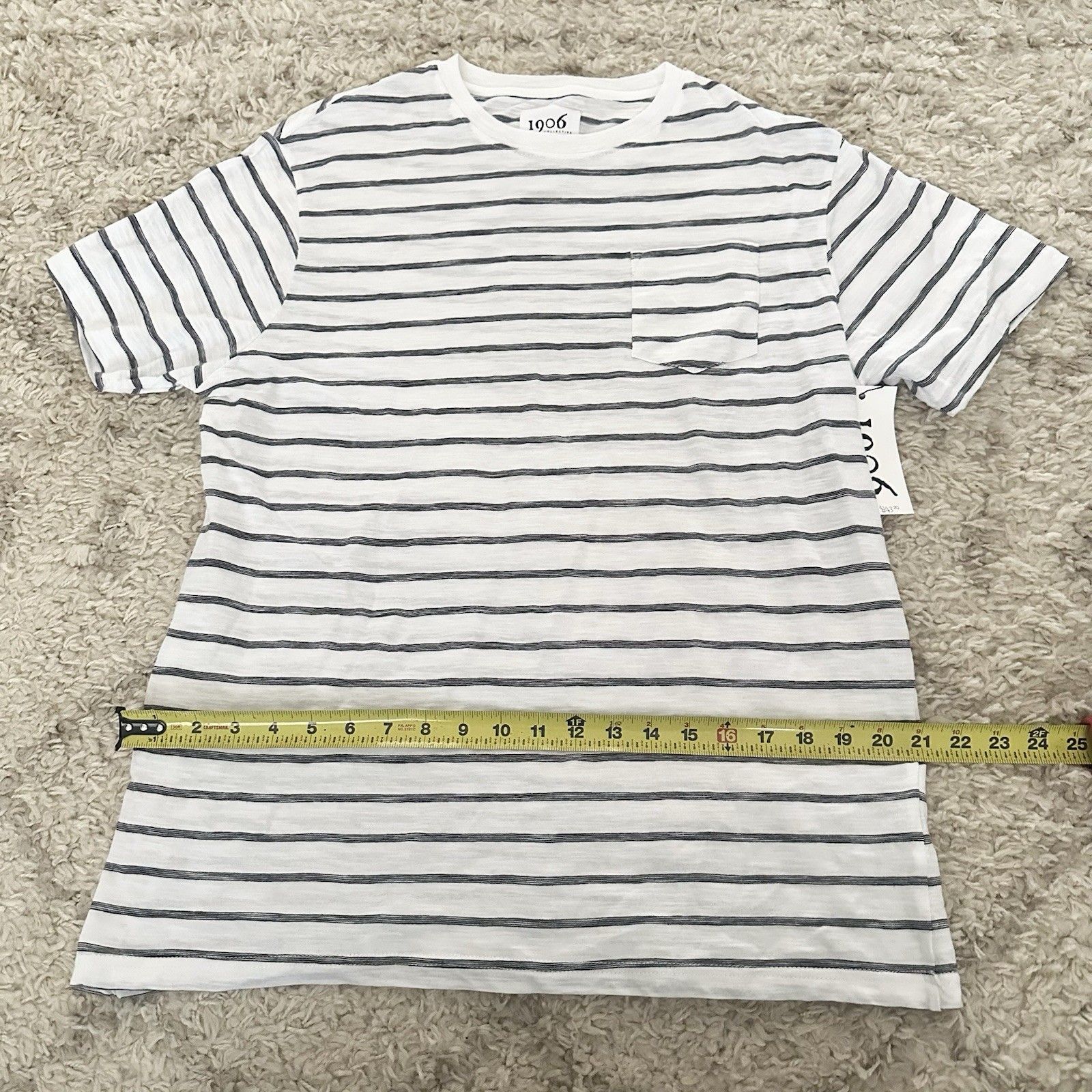 Carly Jean Los Angeles 1906 Hammond Black White Striped T-Shirt Pocket Men Large — image 6 of 8